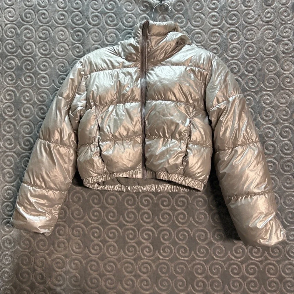 All in Motion Girls Puffer Jacket Metallic‎ Silver Water Wind Resistant Size S